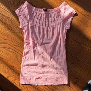 Theory Pink Pleated Short Sleeve Top